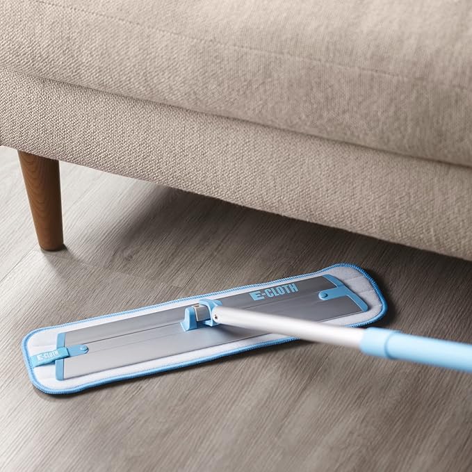 E-Cloth Deep Clean Mop with Extra Mop Replacement Head, Microfiber Mop, Perfect Floor Cleaner for Hardwood, Laminate, Tile and Stone Flooring, Washable and Reusable, 100 Wash Promise,Blue / Silver