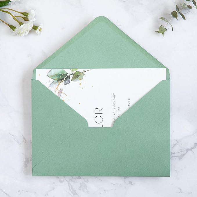 PONATIA 50PCS A7 Envelopes, 5.25x7.5 Sage Green Envelopes, Perfect for 5x7 Wedding Invitation Cards, Christmas Gift Cards, Greeting Cards, Birthday Baby Shower Invitations