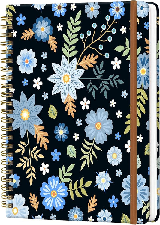 Spiral Journal Notebook for Women, Hardcover A5 College Ruled Notebook, 120 Pages, Thick Paper, Cute Lined Journal for School, Office & Work, 6 x 8.4 in(Blue Garden Flower)