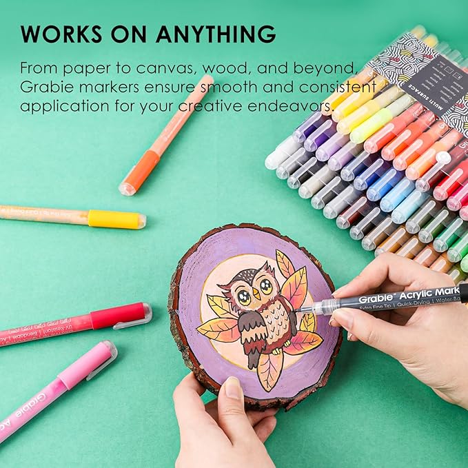 Grabie Acrylic Paint Pens Markers, 48 Colors, 0.7 mm, Extra Fine Tip Drawing Markers, Premium Paint Pens for Painting on Various Surface, Art Supplies