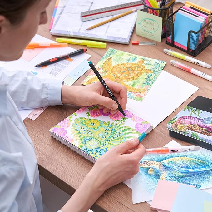 ARTEZA Inkonic Fineliners Pens, Set of 72, 0.4 mm Fine Tip Markers, Water-Based Art Pens for Drawing, Sketching, Journaling, Calligraphy