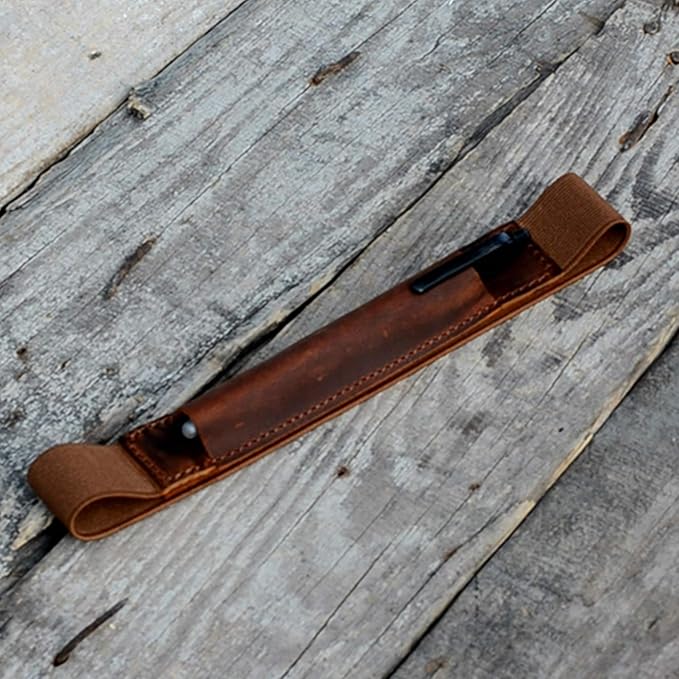 JJNUSA Genuine Leather Pen Case Holder Fits (6 to 6.5 in) Tall Notebooks Pencil Sleeve Cover Pen Pouch Pen Holster Handmade Brown