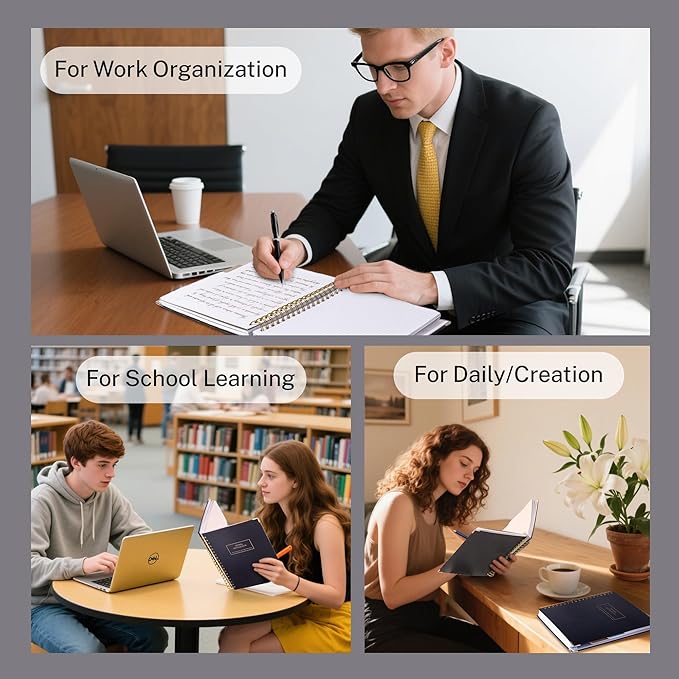 Yoment Hardcover Spiral Notebooks for Work School, B5 Journal Notebook with Tabs Dividers, Multi 5 Subject Notebook College Ruled, 240 Pages Lined Journal for Men, Back to School, Gifts, Black