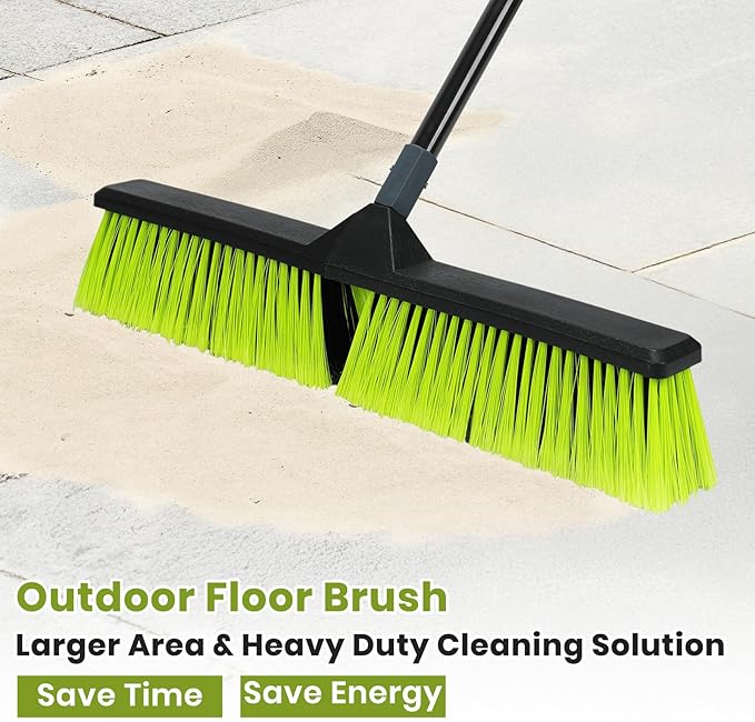 3 PK 24" Push Broom Outdoor, Heavy Duty Broom with 63" Long Handle, Shop Garage Broom with Stiff Bristle for Indoor Outdoor Floor Cleaning, Garden Patio Deck Warehouse Lawn Driveway Scrubbing