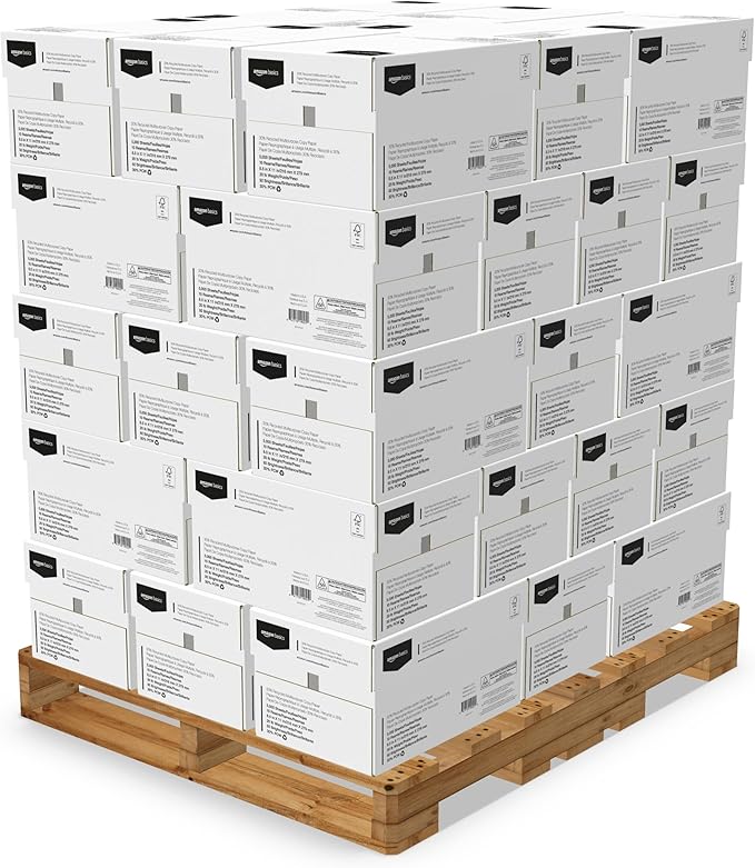 Amazon Basics 30% Recycled Multipurpose Copy Printer Paper, 8.5 x 11 Inches , 20 lb, Pallet, 400 Reams (200,000 Sheets), 92 Bright, White
