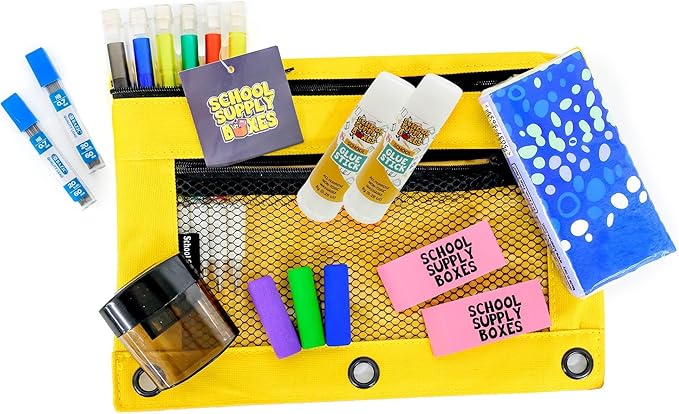 Elementary Pencil Bag Kit – School Supply Pouch for Kids with Mechanical Pencils, Safety Scissors, Glue Sticks, Erasers & More – Back to School Kit – Pre-Filled Zipper Bag