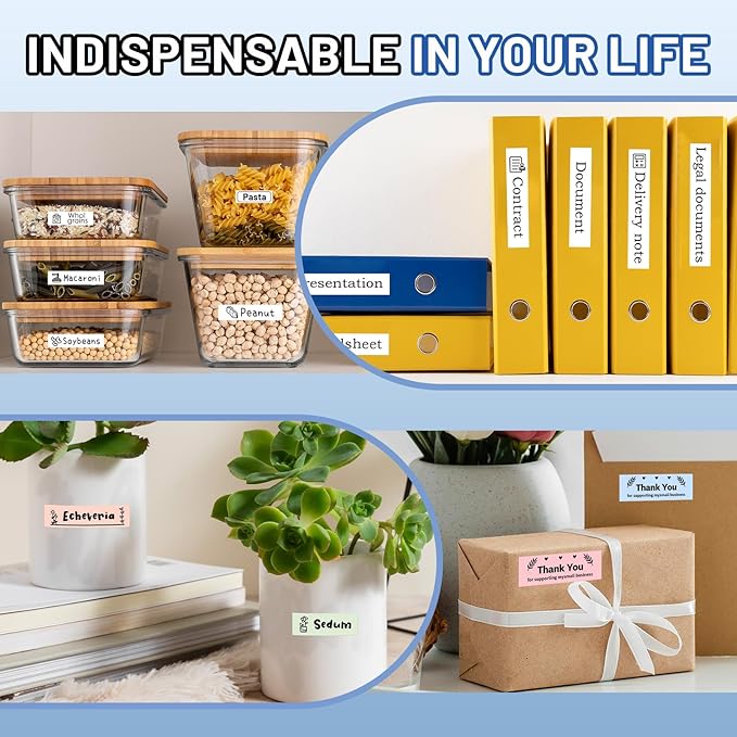 D210S Label Makers, Label Maker Machine with-Tape, Label Maker Waterproof-Labels, Kids Labeler Machine with-Tape 12mm 0.47 Laminated White, Portable Labeling Machine for Home School Office