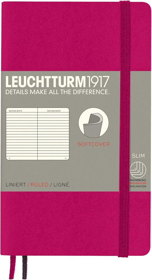 LEUCHTTURM1917 - Notebook Softcover Pocket A6-123 Numbered Pages for Writing and Journaling (Ruled, Berry)
