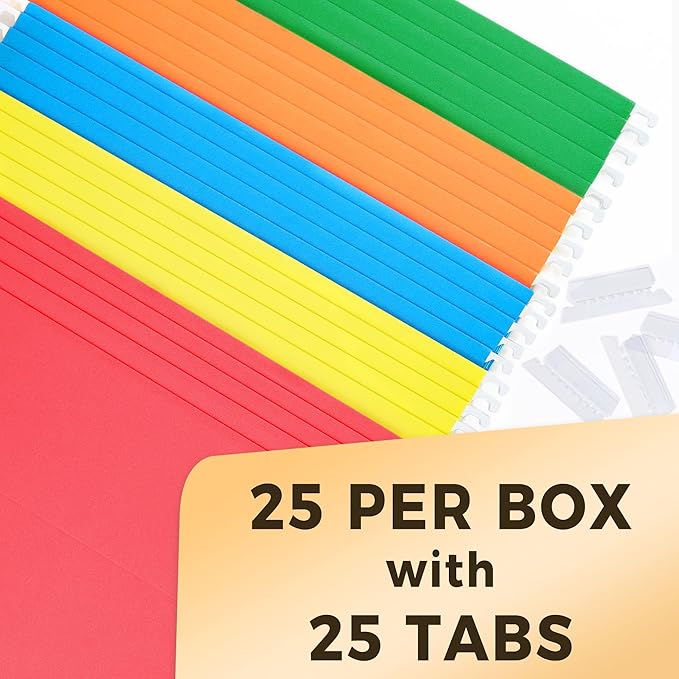 SUNEE Hanging File Folders Assorted Colors, 25 Pack File Folders Letter Size with 1/5-cut Tabs, Stay Organized for Your Home and Office Bulk File and Documents
