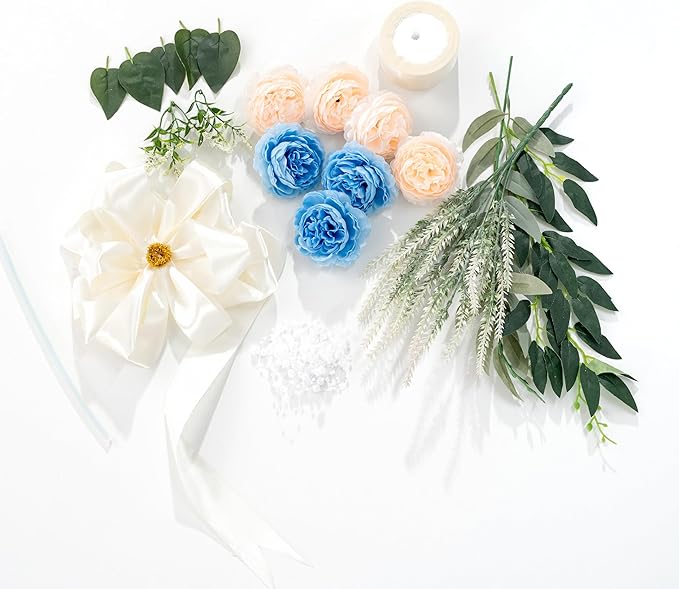 TTS For Home - Elegant Wedding Brooms Bride Bridegroom, Jumping The Broom for Wedding, Natural Whisk Broom with Ribbons, Artificial Pearl, Leaves,Roses for Decorative