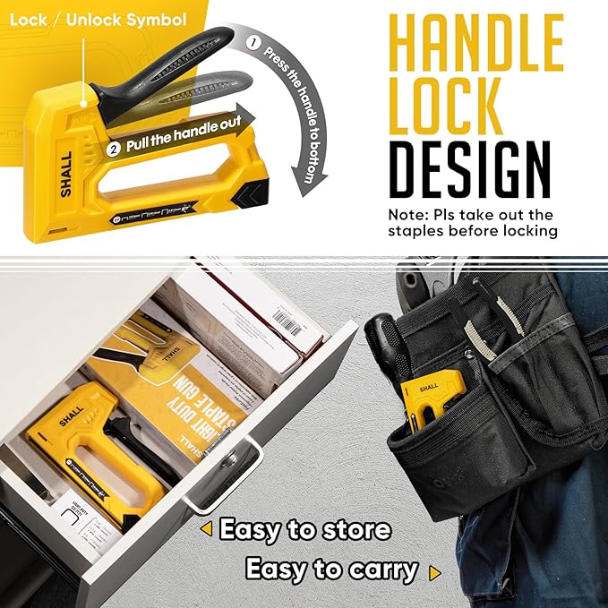 SHALL Light Duty Staple Gun for Wood - Yellow Upholstery Staple Gun with 1600pcs JT21 Staples 1/4, 5/16, 3/8 inch and Staple Remover - Fabric Stapler Gun for Crafts, DIY, Decoration