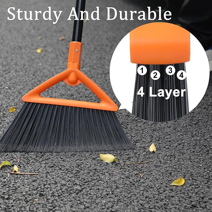 SZJYHQY 4 PCS Outdoor Indoor Broom, Brooms for Sweeeping Indoor, Heavy-Duty Kitchen Broom with Long Pole, Angle Broom Orange for Garages Restaurant Courtyard Office Slidewalk Lobby Sweep Dust