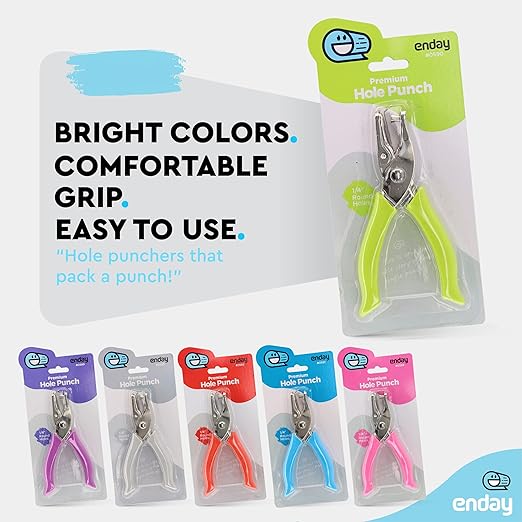 Single Hole Punch Metal Green, 1/4” Hole Puncher with Soft Grip Handles for Paper and Crafts Round Circle Shape, for Kids and Adults, Also Available in Purple, Pink, Red, Blue, Grey, 2 Pc – by Enday