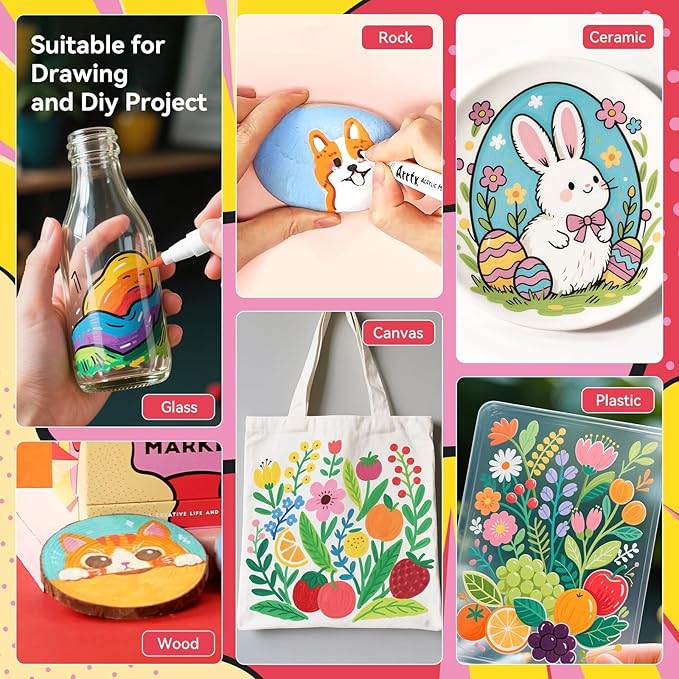 Arrtx Acrylic Markers Anime Series 120 Colors,Brush Tip Acrylic Paint Pens Paint Markers for Rock Painting Glass Wood Stone Fabric,Art Supplies