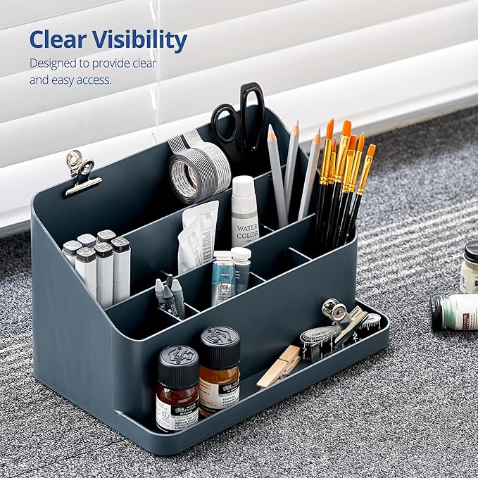 BLUE GINKGO Desk Organizer – Korean-Made Office Storage for Pens, Notes, Mail, and Supplies (Prussian Blue)