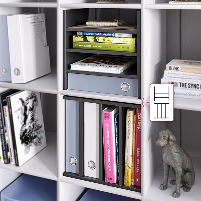 Ballucci 4-Tier Paper Sorter and File Organizer for Desk, Wood Mail Sorter, Fits into IKEA Kalax and ClosetMaid Cube Storage Shelves, Paper Tray, Mail Holder Stand for Classroom, Office, Black