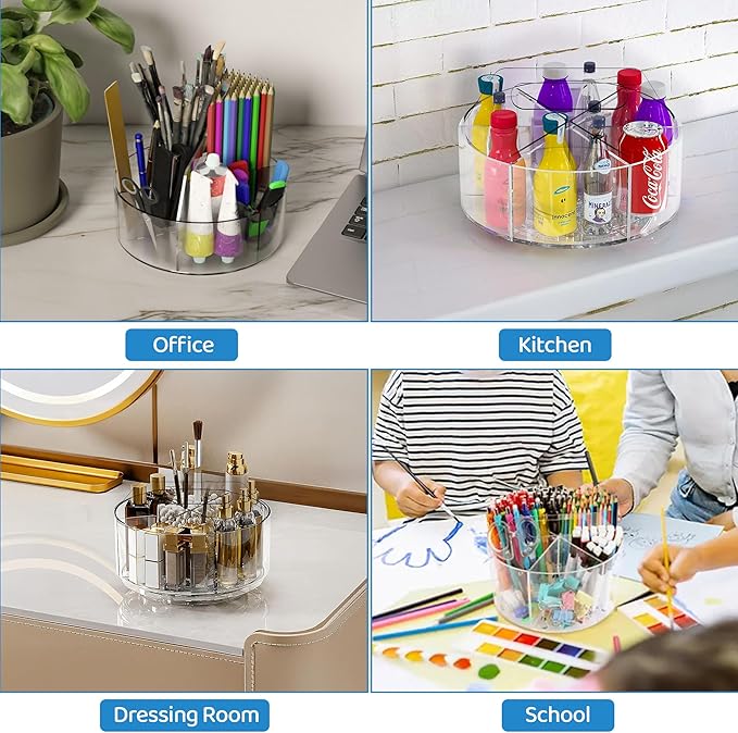 Fab Glass and Mirror Clear Acrylic Pen Holder – Multi-Function Desk Organizer, Makeup Brush Holder, Pencil Cup for Desk, Modern Storage Solution for Office, School & Vanity