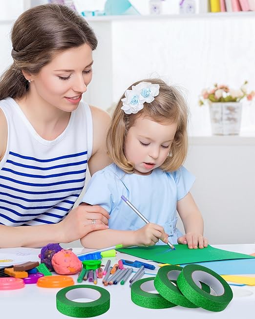 Fainne 40 Pcs Green Painters Masking Tape Bulk 1 Inch x 55 Yard, General Purpose Paint Band Removable Adhesive Tape Multi Surface Roll for Painting Labeling School Supplies