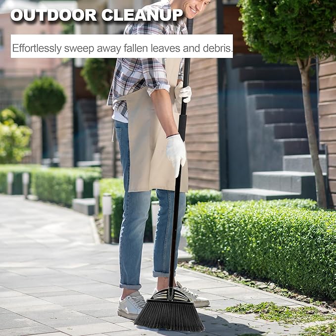 Xifando Four-Section Rod Long-Handled Broom,Heavy-Duty Broom, Angle Broom for Outdoor/Indoor（Black）