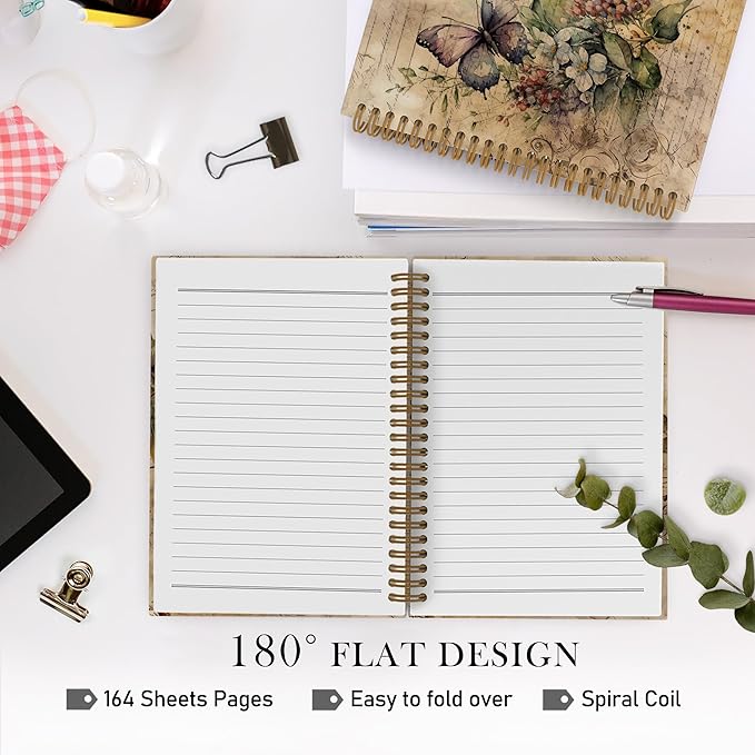 Vintage Butterfly Spiral Notebook, Butterfly Notebook, Butterfly Journal, Butterfly Flower Notebooks for School, Butterfly Floral Office Supplies Gifts for Women Girls Coworkers, 5.5x8.3 Inch