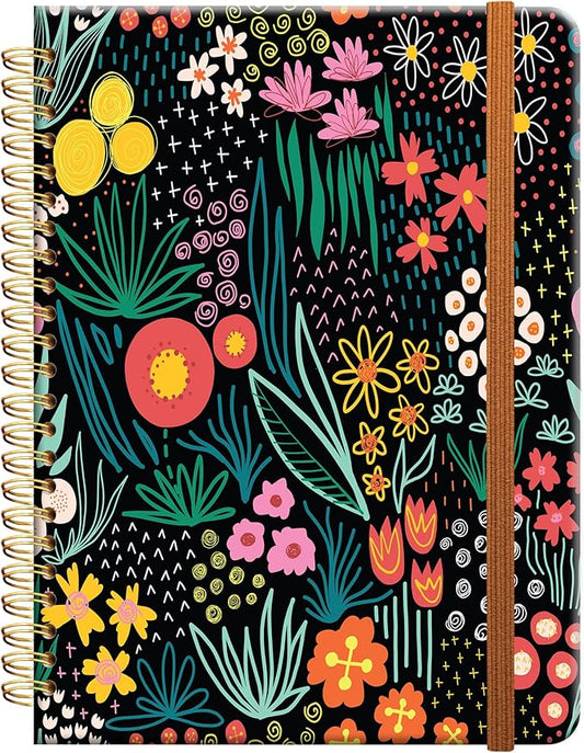 Ruled Spiral Writing Notebook,A5 Hardcover Lined College Journal for Women Lady Girl,Strong Twin-Wire Binding with Premium Paper,8.4" X 6",Perfect for School,Office,Home Gifts(bright colorful flower)