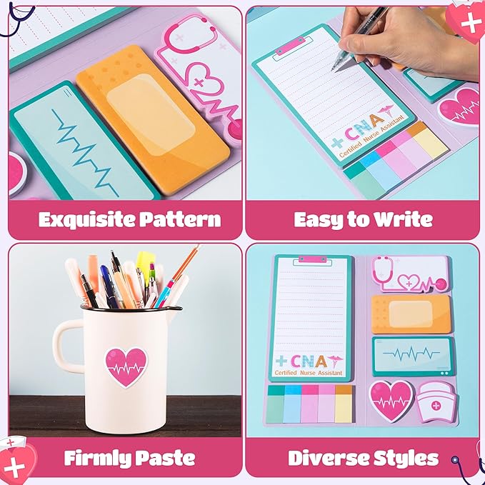 B1ykin Sticky Notes Set - Cartoon Theme Cute Self-Stick Notes Pad Teacher Appreciation Gifts， Self-Adhesive Writing Memo Pages Sticky to Do Notepad for Kids Employee School Office (CNA)