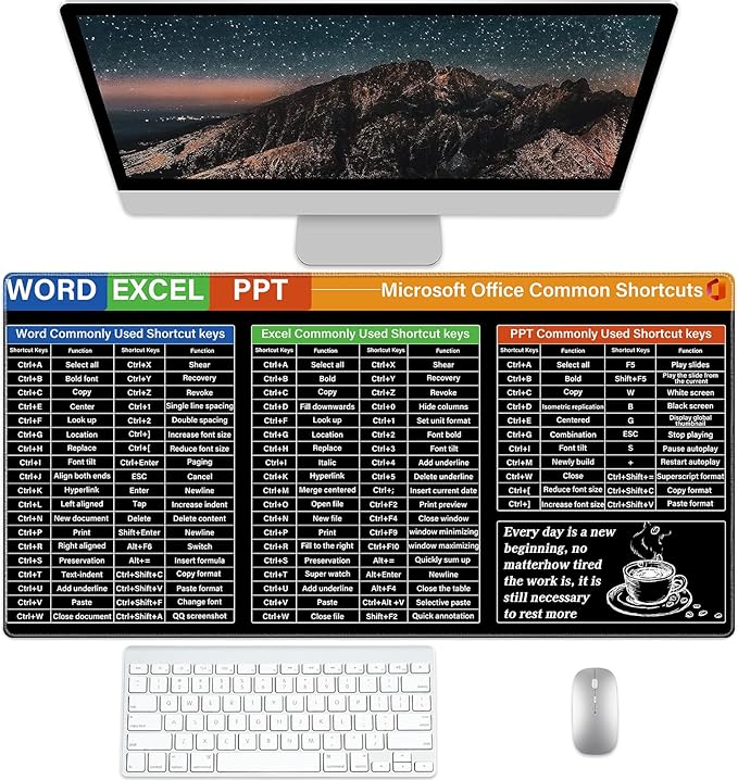 Microsoft Office Shortcuts Desk Pad Protector, Stitched Edges Mouse Pad, Large Office Desk Mat, Non-Slip Desk Blotter, Laptop Desk Pad, Desk Writing Pad for Office and Home (31.5" x 15.7 ")