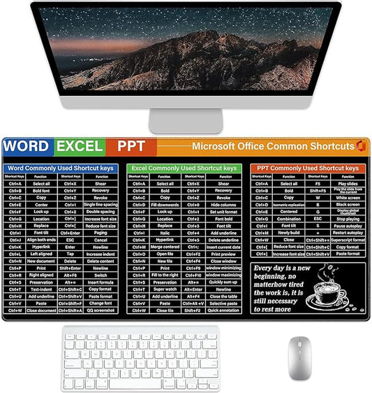 Microsoft Office Shortcuts Desk Pad Protector, Stitched Edges Mouse Pad, Large Office Desk Mat, Non-Slip Desk Blotter, Laptop Desk Pad, Desk Writing Pad for Office and Home (31.5" x 15.7 ")
