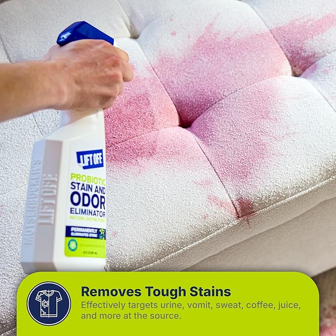 Lift Off 45006 Probiotic Stain and Odor Eliminator Spray – Powerful Natural Enzyme Carpet Cleaner and Pet Odor Eliminator for Urine, Upholstery, and Hard Floors, Safe Around Kids and Pets – 16 Fl Oz