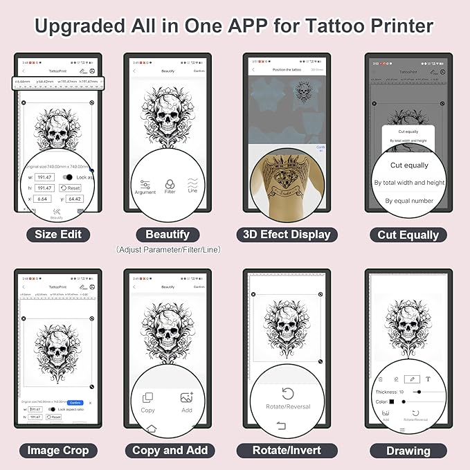 Bagana Tattoo Printer Machine Kit Wireless Bluetooth Thermal Temporary Tattoo Transfer Stencil Printer for Skin Compatible with iOS and Android