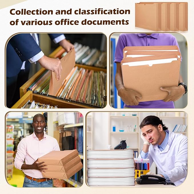 Zhehao 100 Pcs File Jackets Reinforced Straight Cut Tab Pocket Folders Expandable File Folder Expanding Paper Organizer with Tabs Expansion Pocket, Letter Size(Kraft Paper Color)