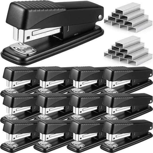 12 Pack Staplers for Desk with 12000 Staples Office Stapler Bulk 30 Sheet Capacity Metal Non-Slip Stapling Machine Heavy Duty for School Office