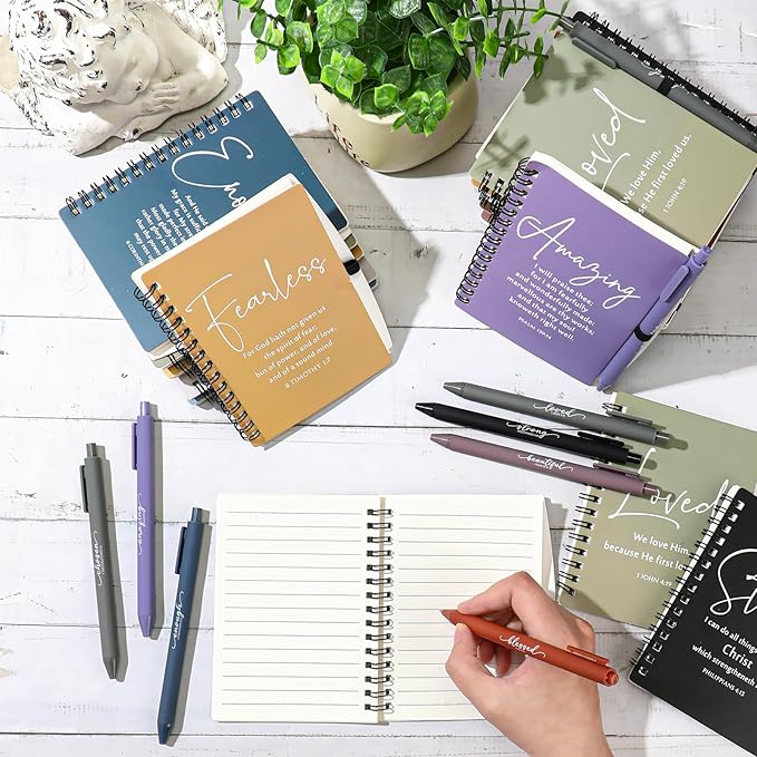 Kosiz 36 Sets Inspirational Christian Gifts Bulk Christian Notebooks Prayer Journals with Pens Spiral Bible Journals Religious Gifts for Church Grandparent Pastors Day Sunday School (Fresh Color)