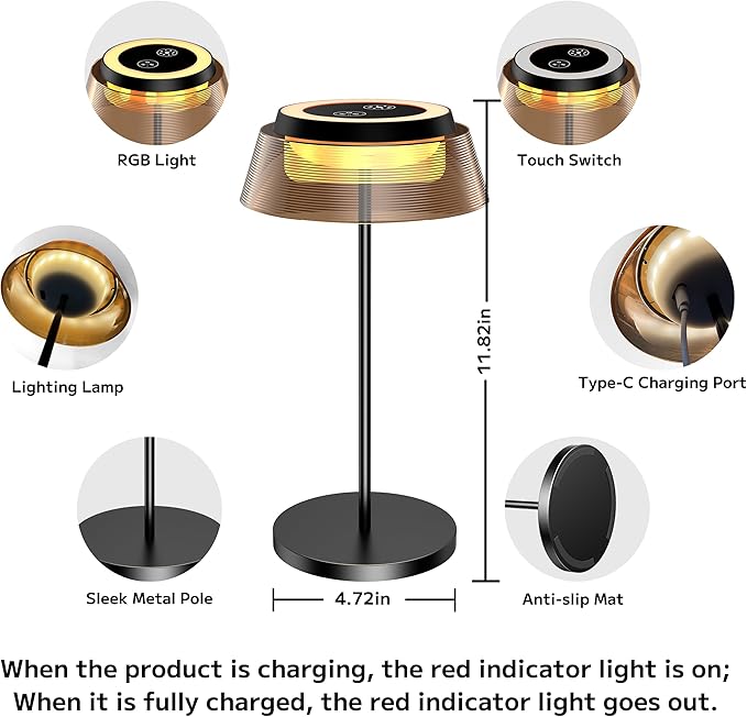 Table Lamp Set of 2 Rechargeable Cordless Desk Lamp 5500mAh Battery Operated Waterproof Portable USBC LED Nightstand Lamp 3 Color Dimmable Touch Night Light for Bedroom Restaurant Party Outdoor