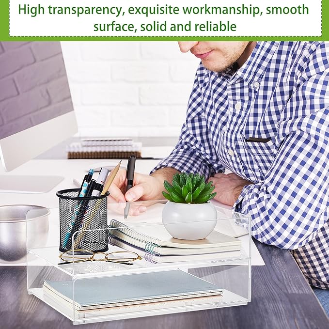 Harloon 4 Tier Acrylic Paper Tray Paper Organizer for Desk Clear File Organizer 12 x 9. 3 x 2. 7 Inches File Tray for Office Workspace Desktop Storage, No Need to Assemble (Transparent)