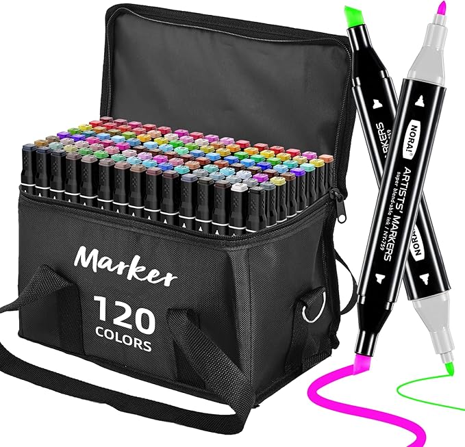 120 Alcohol Markers for Adult Coloring Books, Dual Tip Art Markers for Adults Coloring, Illustrations, Drawing, Sketching with Carrying Case