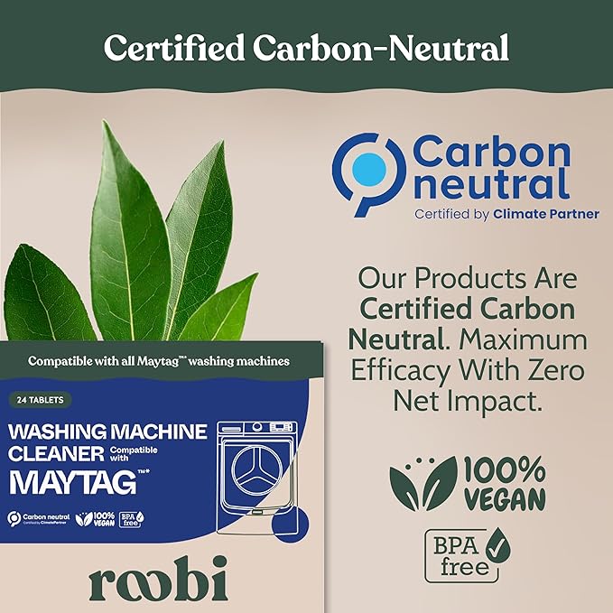 Roobi Washing Machine Cleaner Tablets compatible with Maytag. Deep Clean Formula Eliminates Odor, Residue & Build-Up. Carbon-Neutral & Septic-Safe 24-Pack Cleaning Tablets.