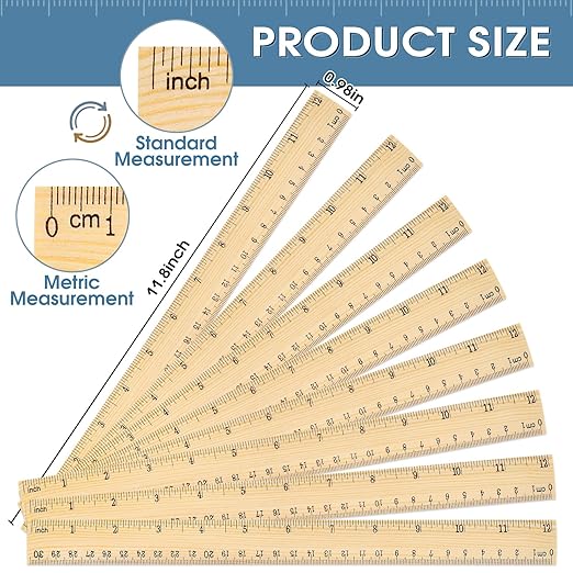 24 Pack Wooden Ruler 12 Inch, Rulers Bulk for Classroom, Wood Ruler with Centimeters and Inches, 2 Scale Measuring Rulers for Kids Students Teacher, Ideal Back to School Office Home Supplies