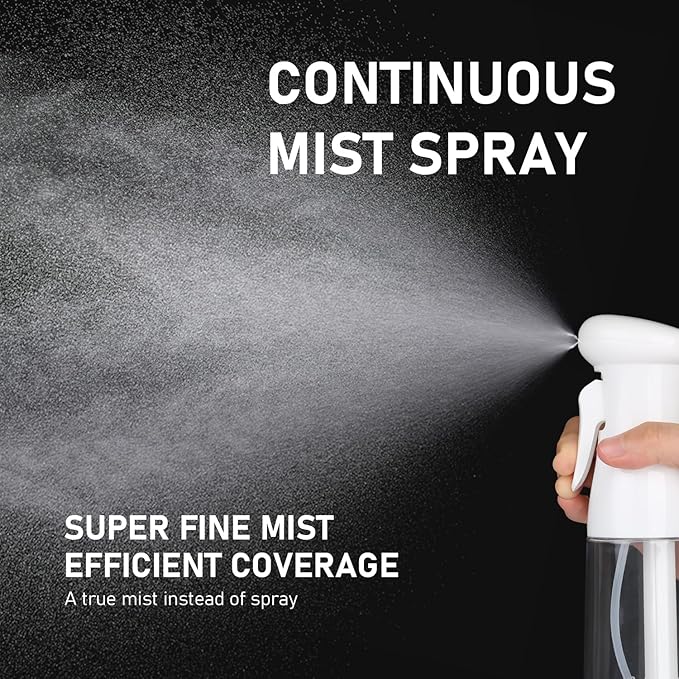 Spray Bottle For Hair, Continuous Mister Empty Spray Bottles, Ultra Fine Mist Water Sprayer for Hairstyling, Cleaning, Plants, Pets, Barbers, Salons, Essential Oil Scents - 2 Pack 6.8 OZ