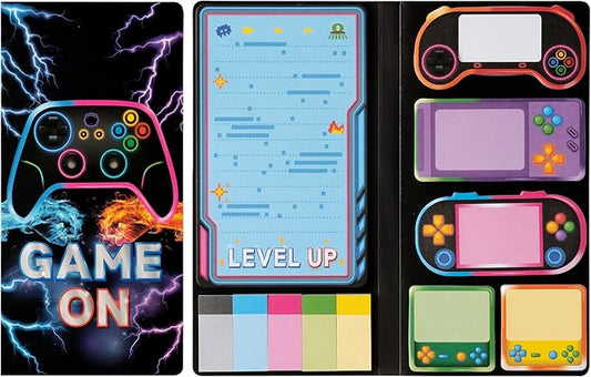 B1ykin Sticky Notes Set, Cartoon Video Game Theme Self-Stick Notes Pad Teacher Appreciation Gifts， Self-Adhesive Writing Memo Pages Sticky to Do Notepad for Employee School Office (Light Video Game)