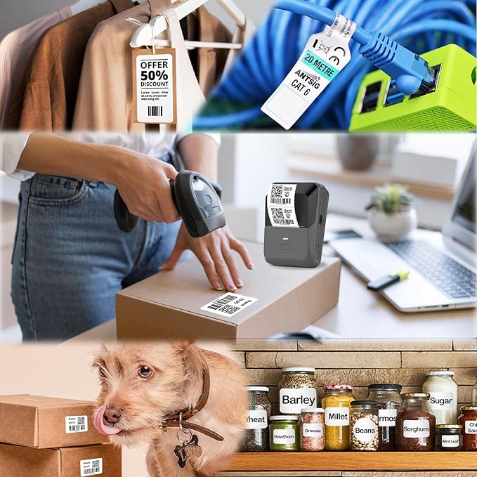 Label Maker for Small Business with Auto Scan, Label Maker Machine with Tape, Portable Bluetooth Thermal Printer for Barcode, Shipping, Office, Home, with 50 * 30mm * 300 Labels (Gray)