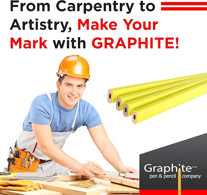 GRAPHITE Hard Lead Carpenter Pencil #2 Lumber Pencil (1) Pack of 12 PCS - Industrial Pencil Wood Flooring Marker for Wood Working Tools Marking & Concrete Marking - Neon Yellow
