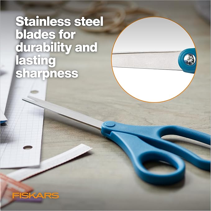 Fiskars 2-Pack 8" Scissors for Office - Stainless Steel Scissors - All Purpose Cutting for Home, Arts & Crafts - Blue