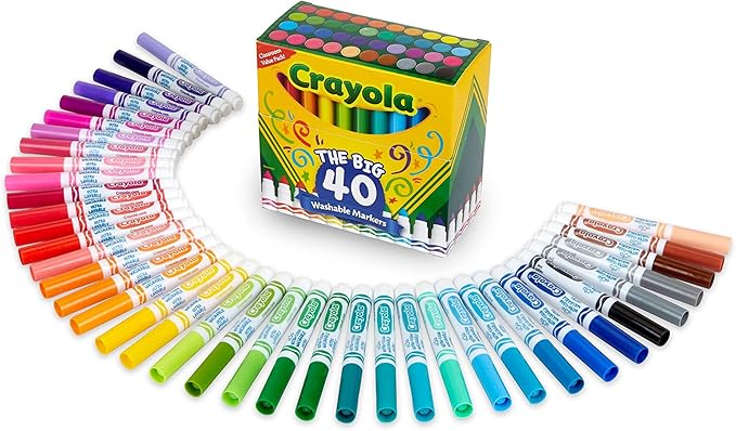 Crayola Ultra Clean Washable Markers (40ct), Colored Markers for Kids, Coloring Book Marker Set, Stocking Stuffers for Kids, Christmas & Holiday Gifts, Ages 3+