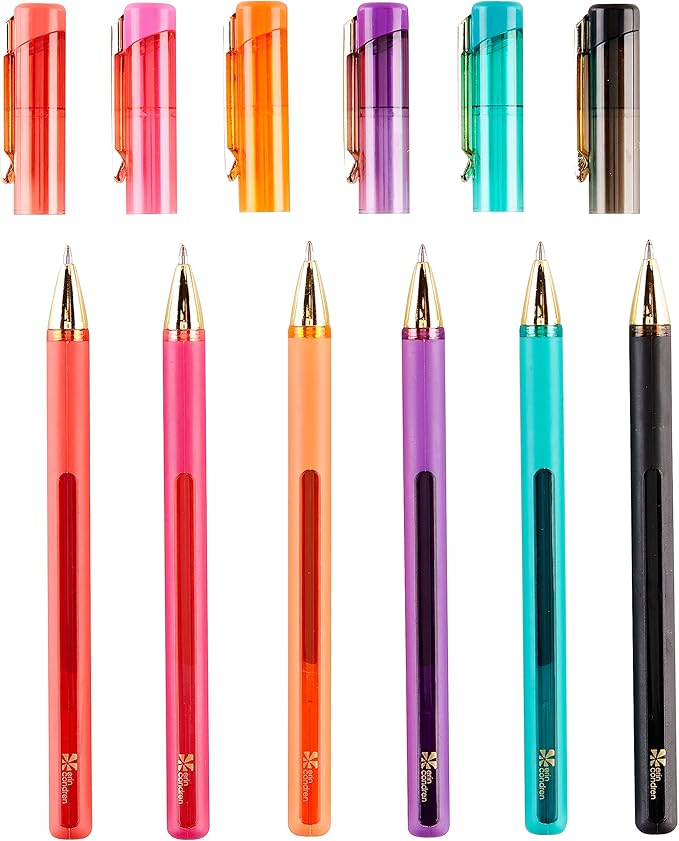 Erin Condren 6-Pack Colorful Gel Pens - Gem Tones -Gel Pen Ink Including Colors Red, Fuchsia, Orange, Purple, Aquamarine, Black and More! Perfect for Coloring and Writing