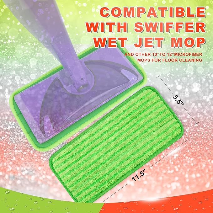 Reusable Mop Pads Compatible with Swiffer Wet Jet Mop, Wet Pads Refills Wet Dry Mopping Cloths Microfiber Mop Pads Replacements for Swiffer Wetjet 12" Mop Wood Floor Cleaning Washable 2 Pack