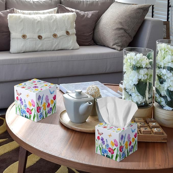 12 Pack Tulips Facial Tissues Cube Boxes 600 Sheets 3 Ply Small Tulips Floral Face Tissues Bulk for Fall Christmas Spring Car Bedroom Supplies