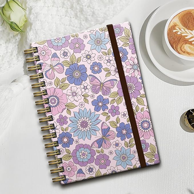 Spiral Journal Notebook,Strong TwinWire Binding with Premium Paper for Girl Women,Cool Funny 120 Pages,100gsm A5 College Ruled NotebookJournal,Perfect for Gifts Nurse Teacher Women(Cute Purple Flower)