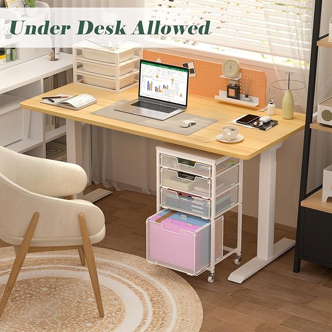4 Drawer Rolling File Cart with Wheels, Mobile Filing Cabinet for Home Office, Hanging File Organizer, Under Desk Storage, Multifunctional Utility Cart Printer Stand, White (Patent Pending)