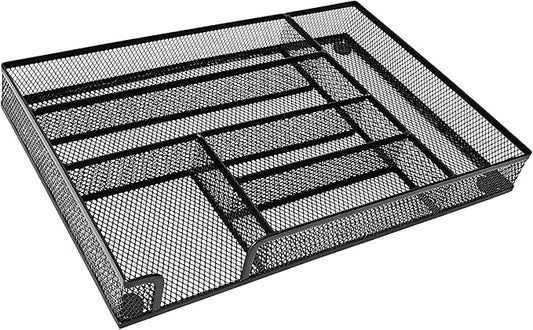 New Desk Drawer Organizer, Desk Organizer,Metal Mesh Office Drawer Organizer Tray, 6 Compartments for Office School Home,12.6 x 8.27 x 1.57 inch, Black (1pc pack)